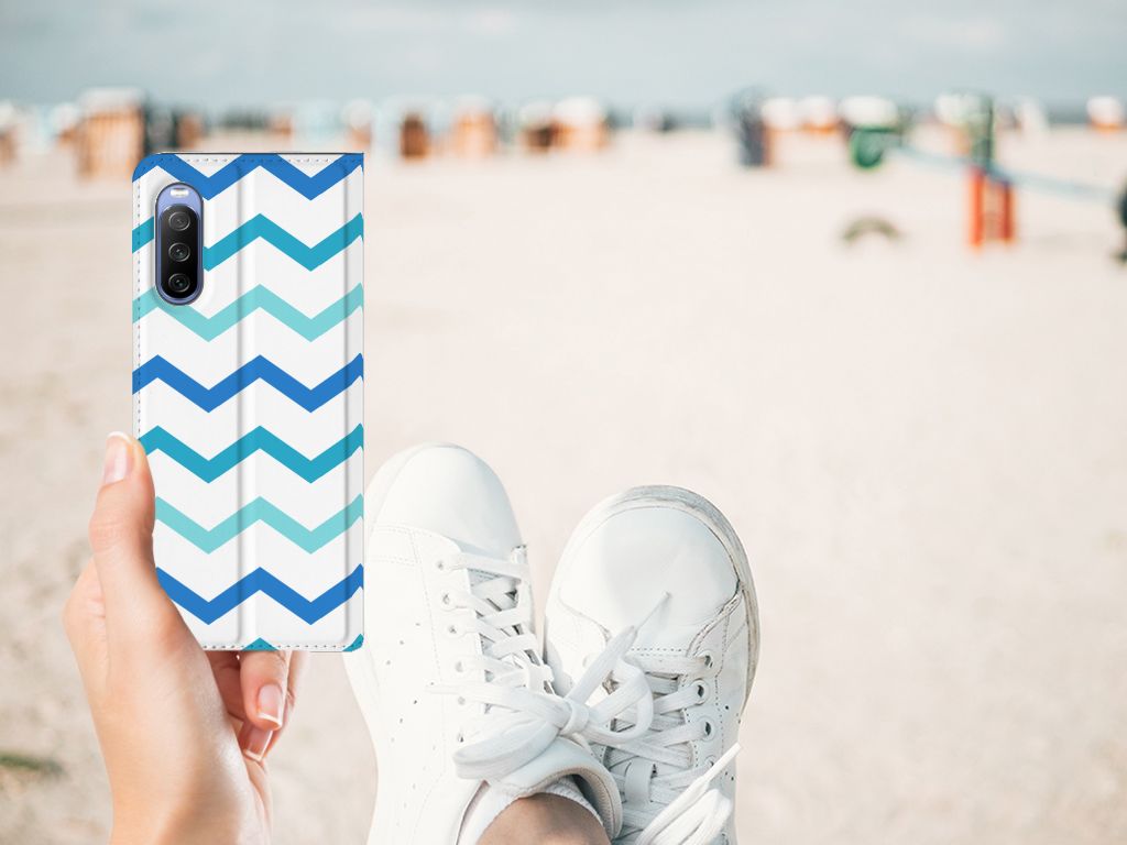 Sony Xperia 10 III Hoesje met Magneet Zigzag Blauw - B2C Telecom