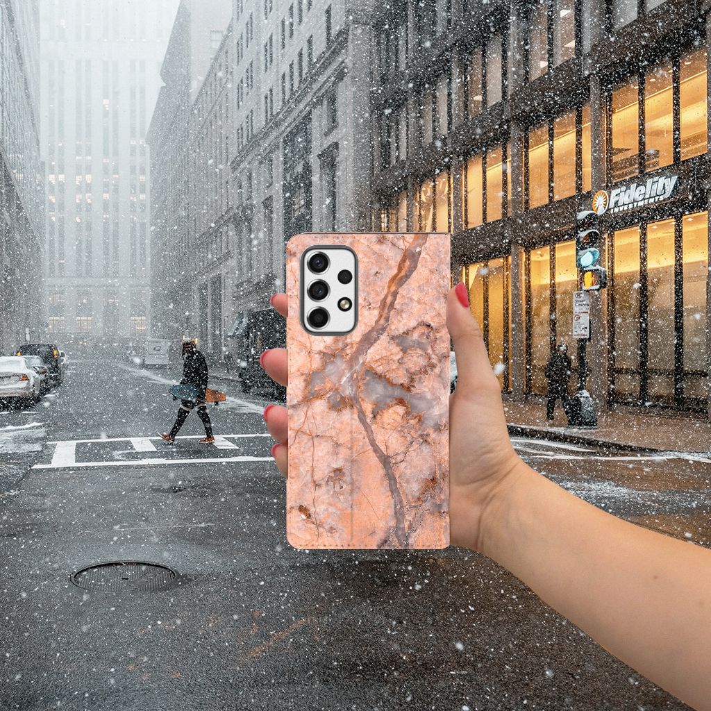 Samsung Galaxy A53 Standcase Marmer Oranje - B2C Telecom
