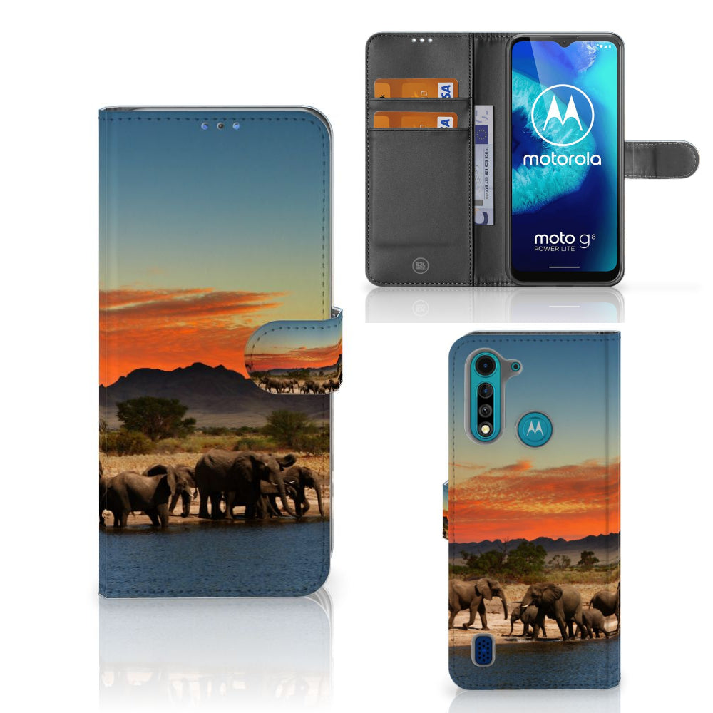 Motorola G8 Power Lite Telefoonhoesje met Pasjes Olifanten
