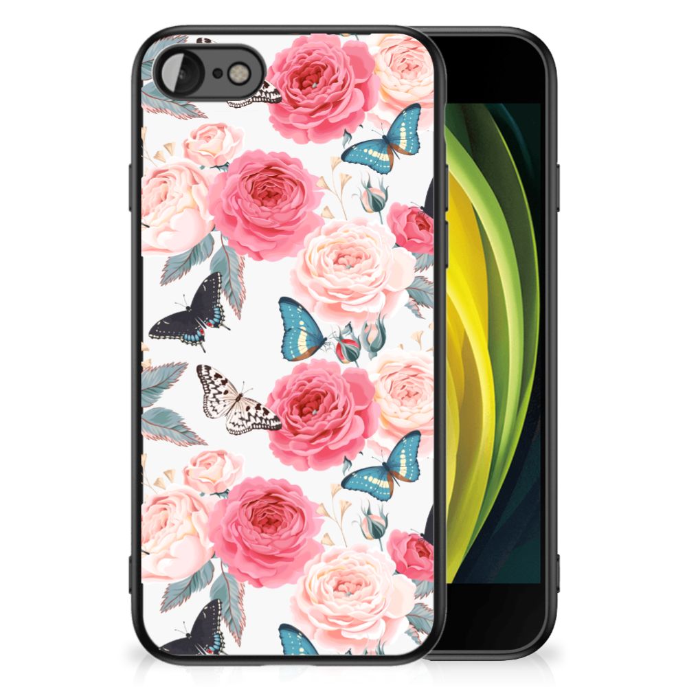 iPhone SE 2022 | SE 2020 | 7/8 Bloemen Hoesje Butterfly Roses met bloemen en vlinders op een telefoonhoesje