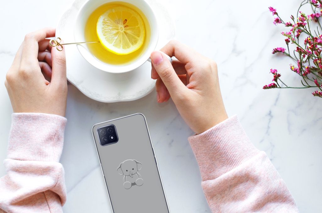 OPPO A53 5G | OPPO A73 5G Telefoonhoesje met Naam Grijs Baby Olifant B2C Telecom