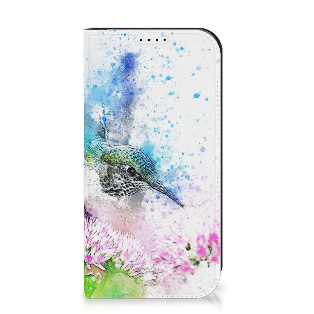 Bookcase iPhone 15 Pro Vogel met kleurrijk vogelontwerp en bloemen 🌸.