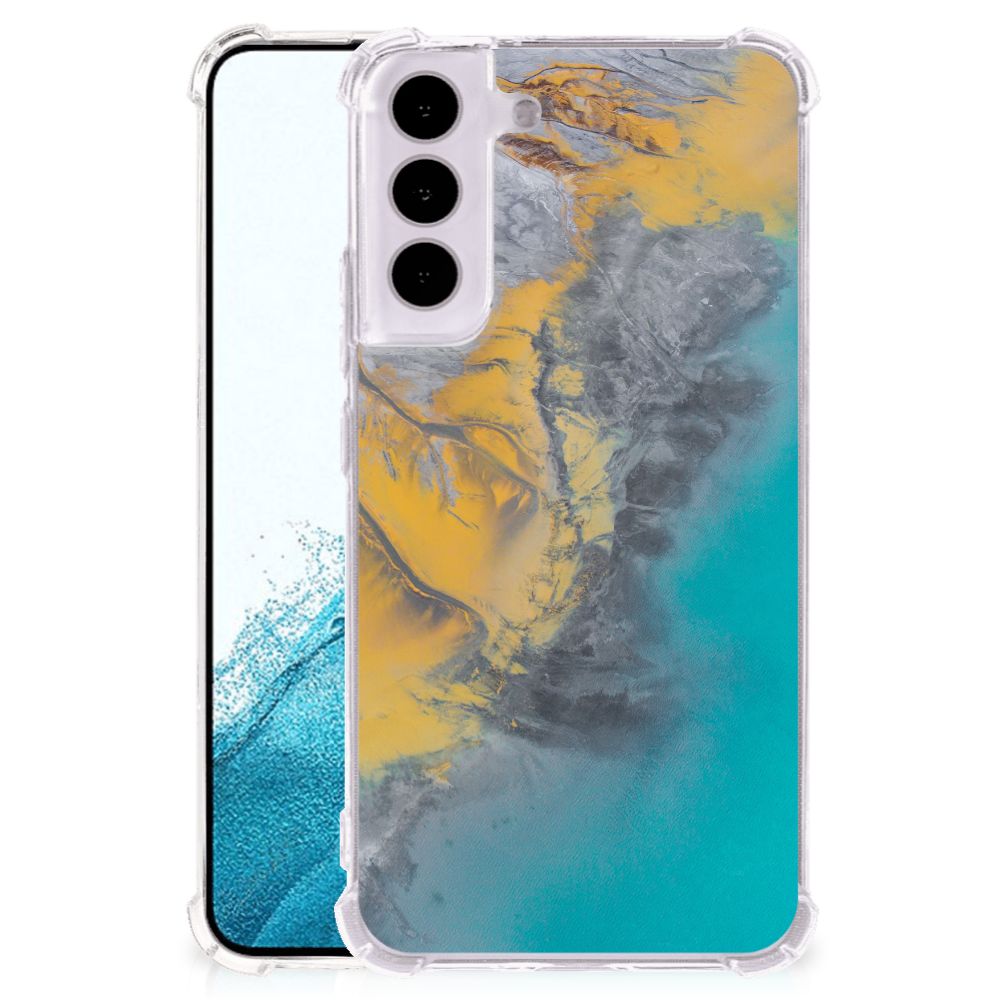 Samsung Galaxy S22 Anti-Shock Hoesje Marble Blue Gold