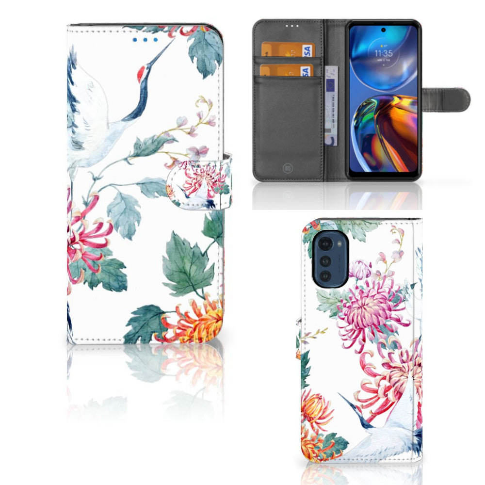 Motorola Moto E32 | Moto E32s Telefoonhoesje met Pasjes Bird Flowers