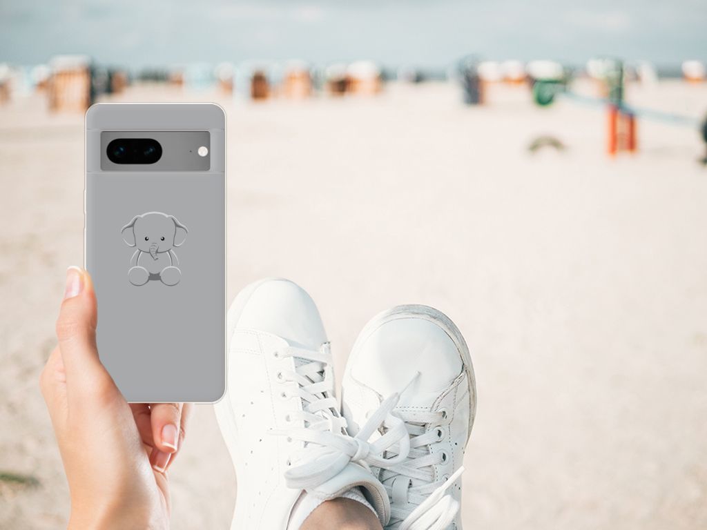 Google Pixel 7 Telefoonhoesje met Naam Grijs Baby Olifant B2C Telecom