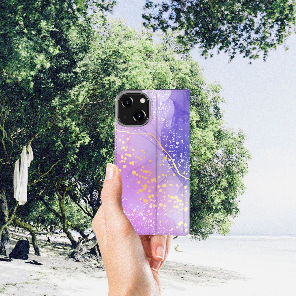 Bookcase voor iPhone 14 Watercolor Paars