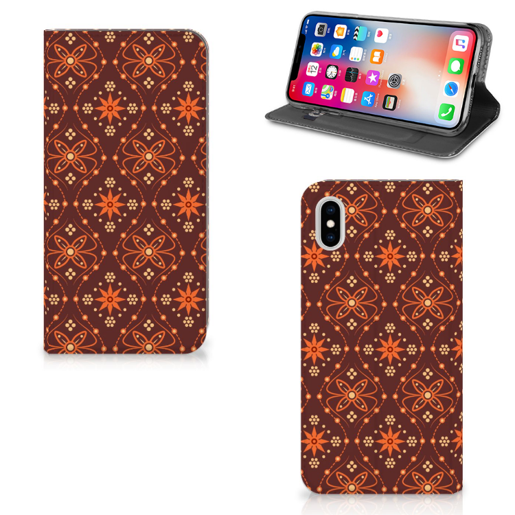 Apple iPhone Xs Max Hoesje met Magneet Batik Brown