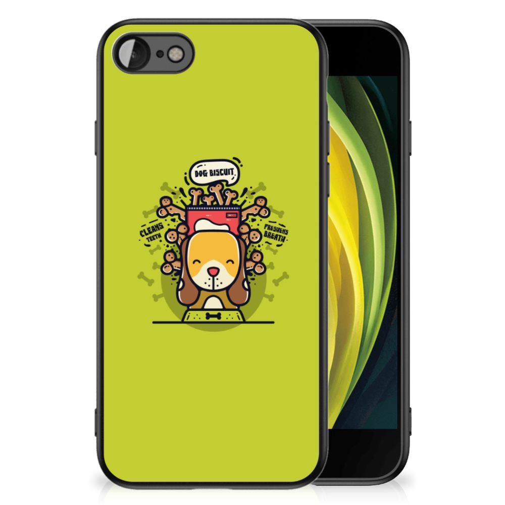 iPhone SE 2022 | SE 2020 | 7/8 Hoesje Doggy Biscuit met kleurrijk ontwerp van een schattige hond op een groene achtergrond.
