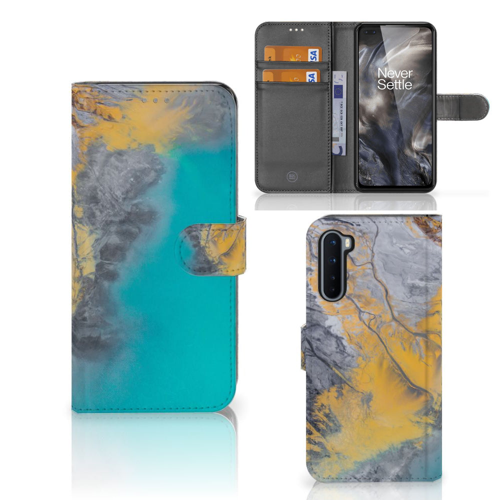 OnePlus Nord Bookcase Marble Blue Gold