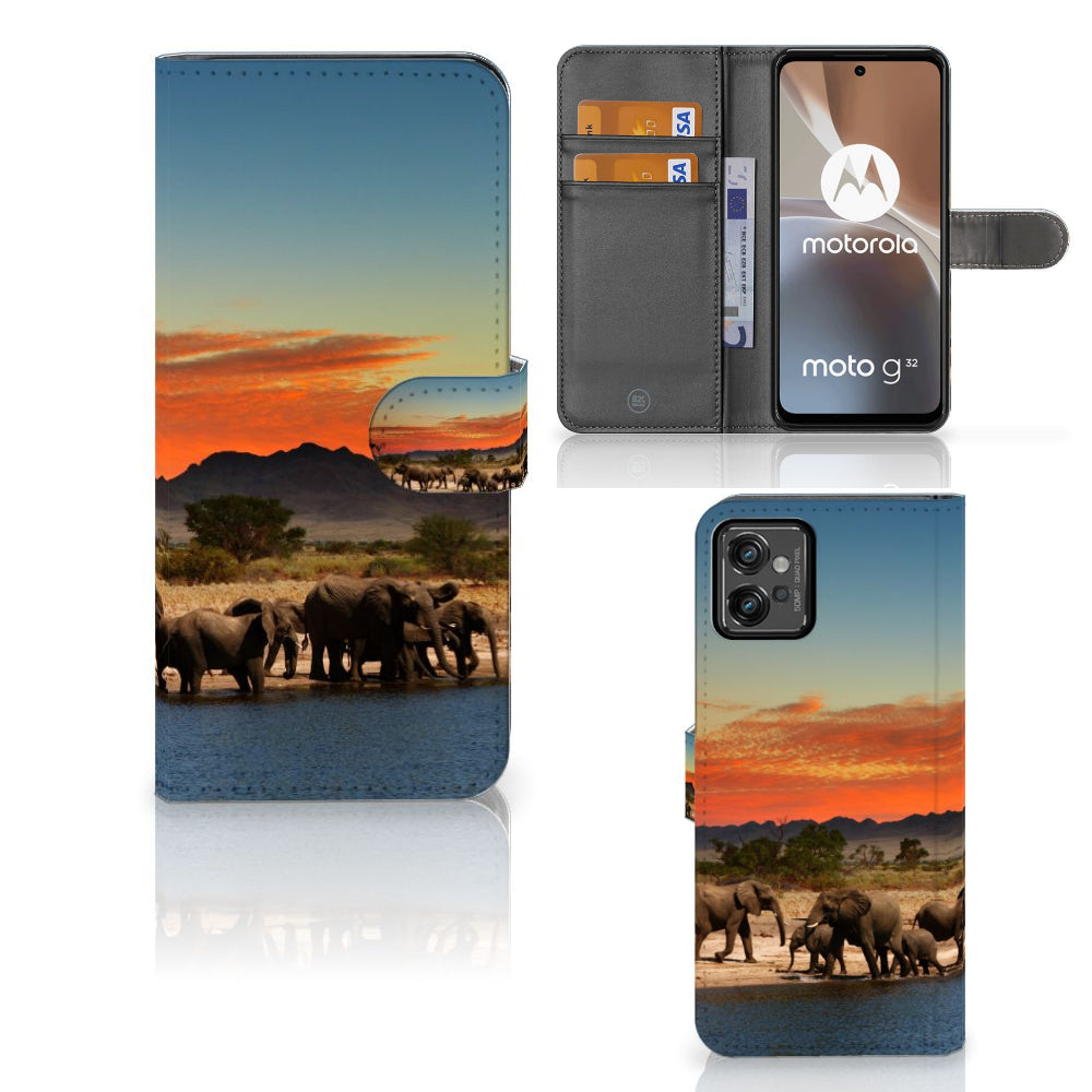 Motorola Moto G32 Telefoonhoesje met Pasjes Olifanten