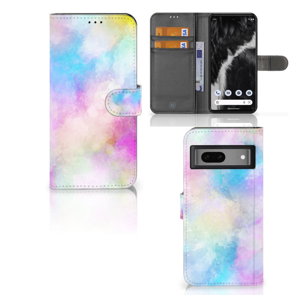 Hoesje Google Pixel 7 Watercolor Light met pasjeshouder in pastelkleuren en unieke watercolor stijl.