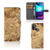 Motorola Moto E20 | E30 | E40 Bookcase Marmer Creme met pasjes en gouden marmerdesign.