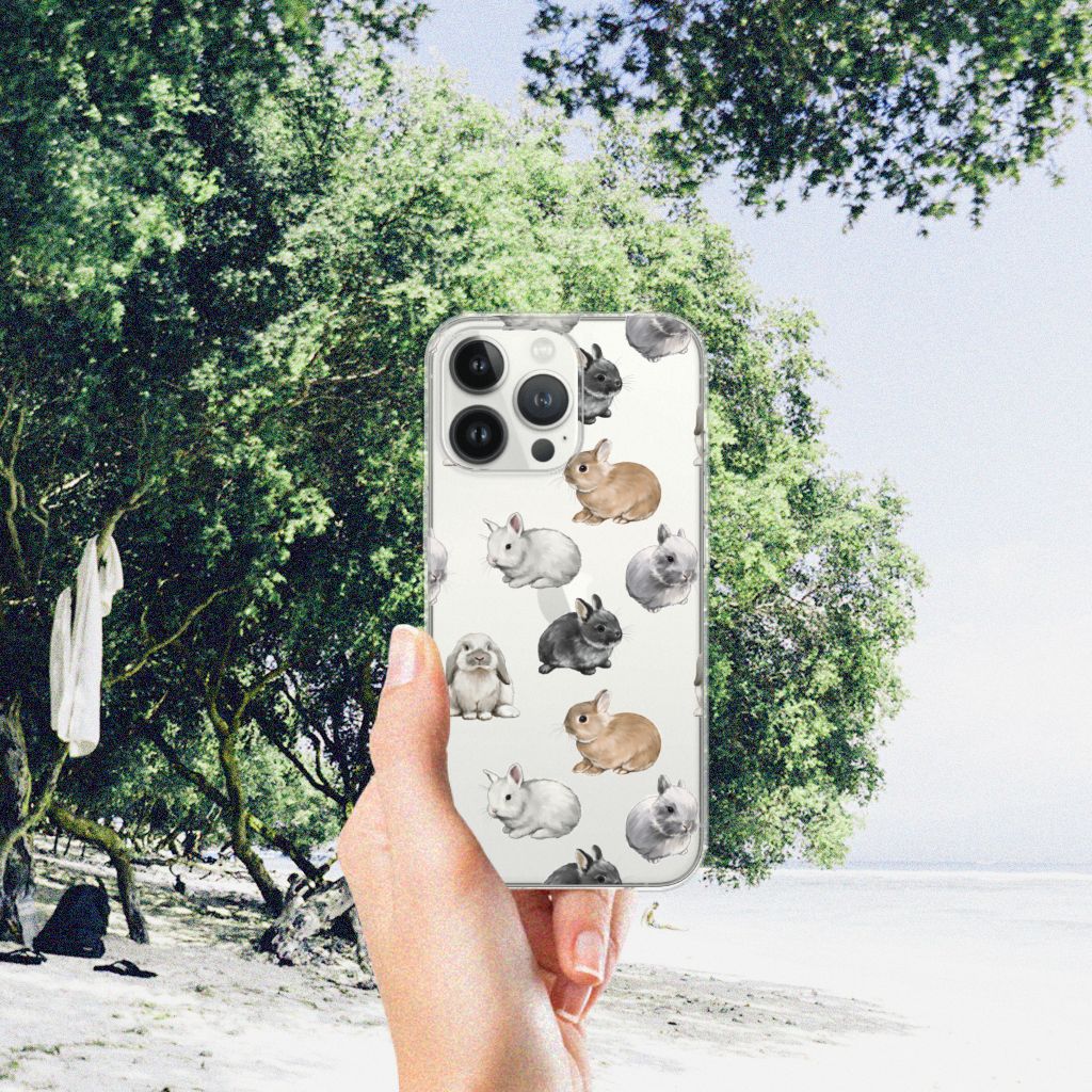TPU Hoesje voor iPhone 13 Pro Max Konijntjes met schattige konijnen op een strand. đ°