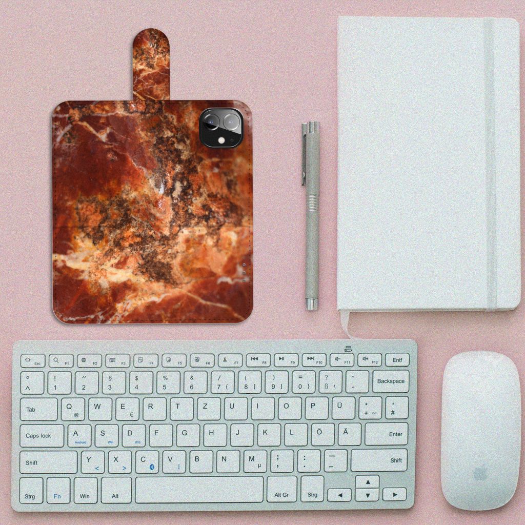 Apple iPhone 12 Mini Bookcase Marmer Bruin