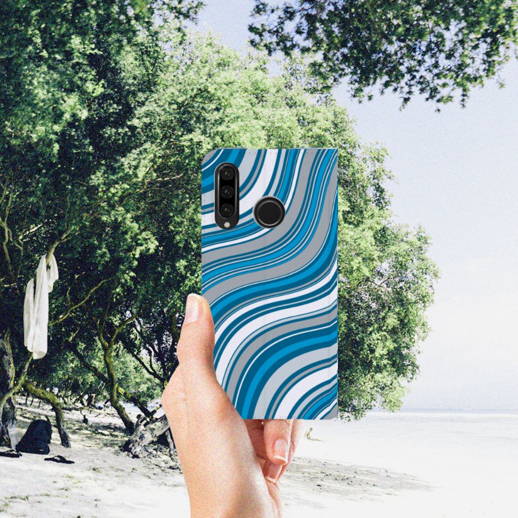 Huawei P30 Lite New Edition Hoesje met Magneet Waves Blue