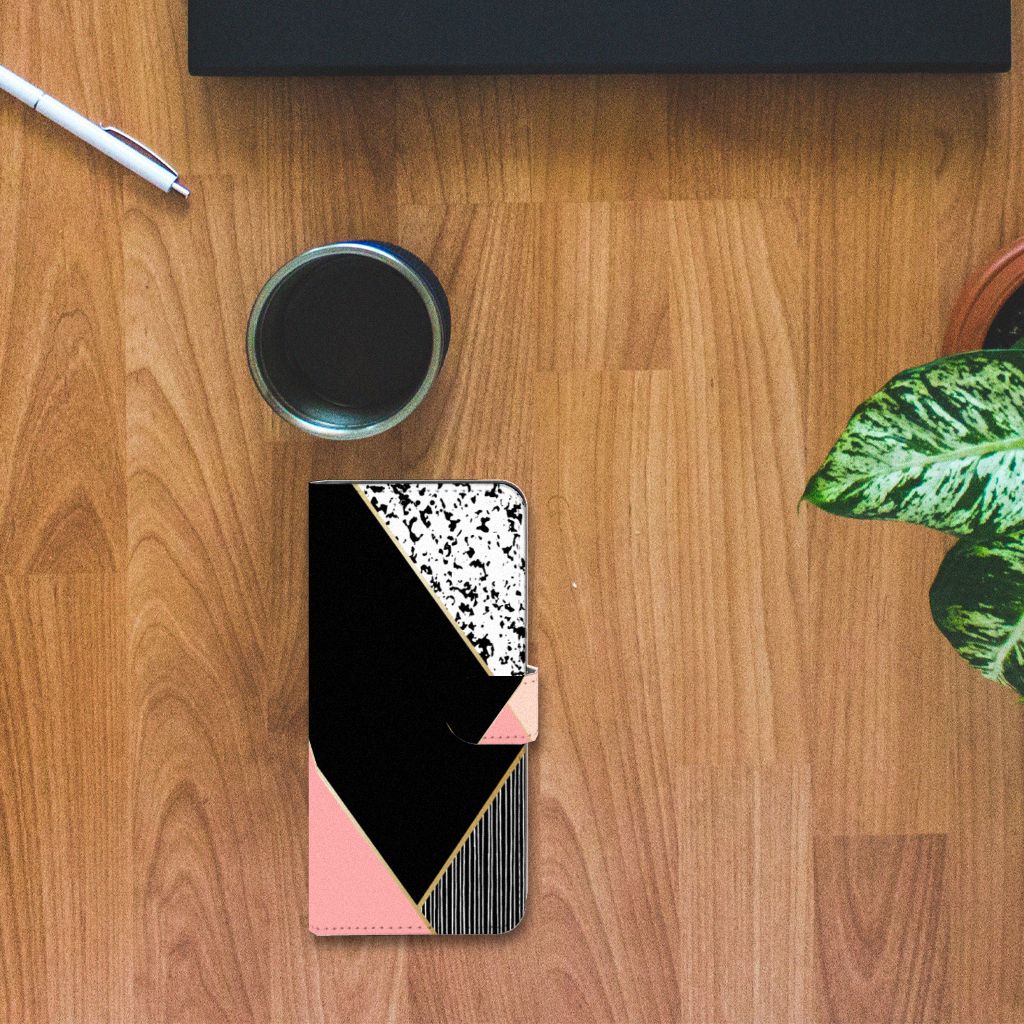 Sony Xperia 1 IV Book Case Zwart Roze Vormen