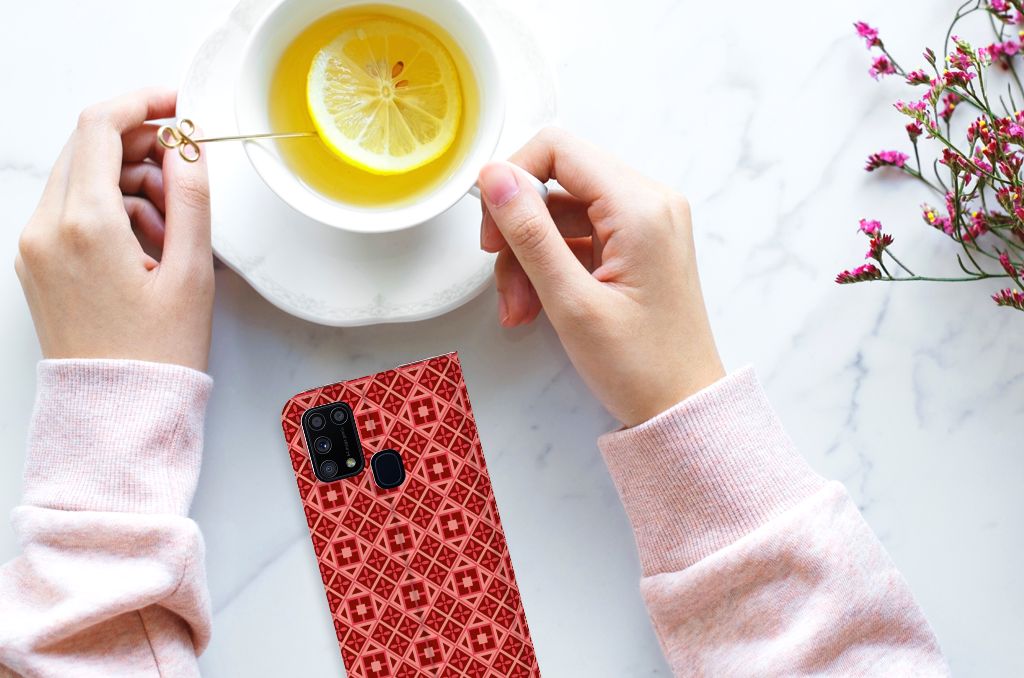 Samsung Galaxy M31 Hoesje met Magneet Batik Rood - B2C Telecom