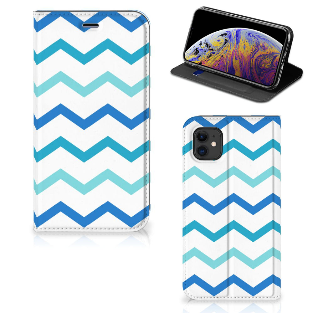 Apple iPhone 11 Hoesje met Magneet Zigzag Blauw