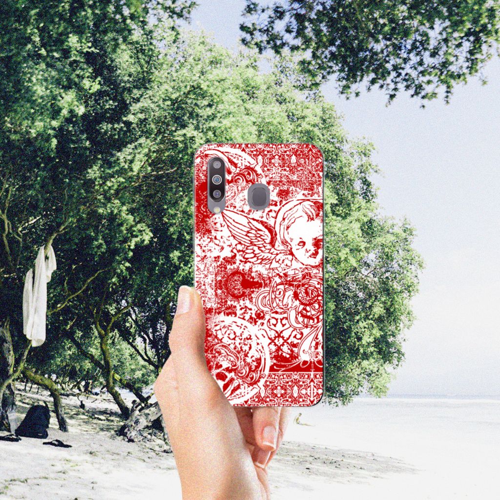 Silicone Back Case Samsung Galaxy M30 Angel Skull Rood