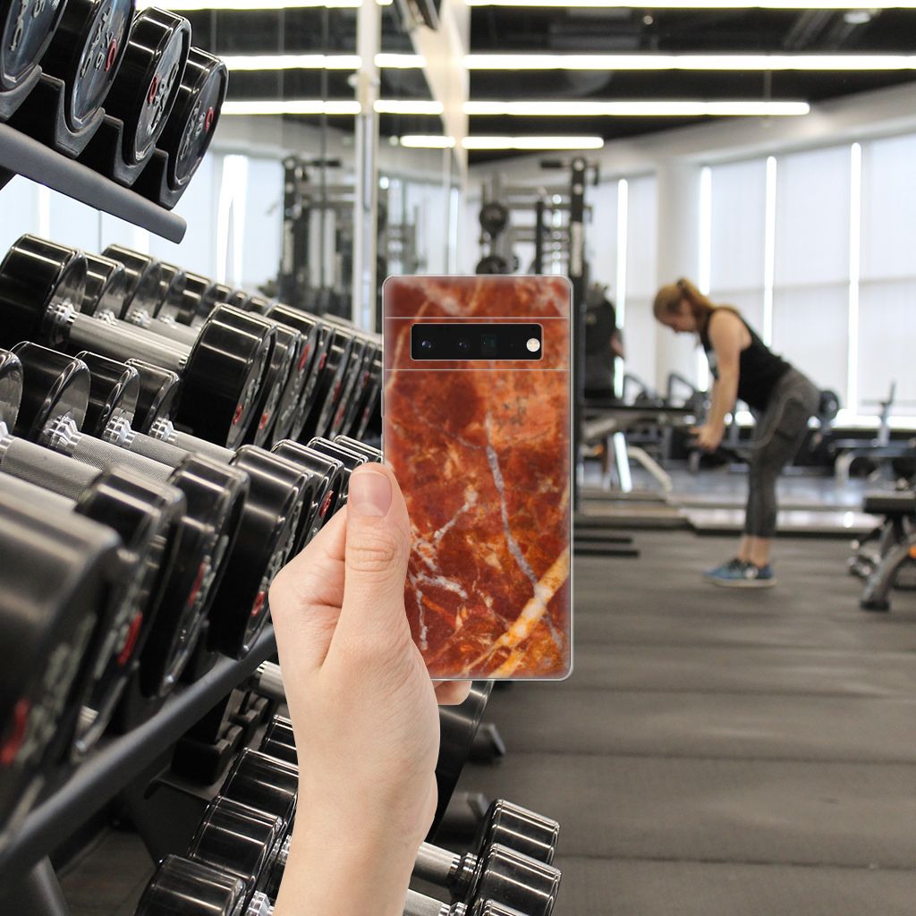 Google Pixel 6 Pro TPU Siliconen Hoesje Marmer Bruin B2C Telecom
