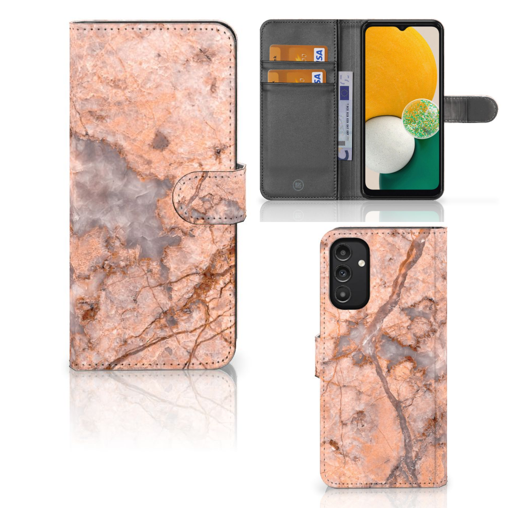 Samsung Galaxy A14 4G Bookcase Marmer Oranje met pasjes in marmer design.