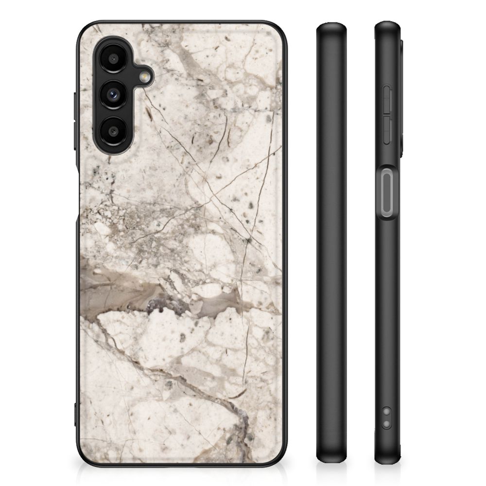 Samsung Galaxy A14 5G Marmeren Print Telefoonhoesje Marmer Beige met marmeren ontwerp in beige en zwarte randen.