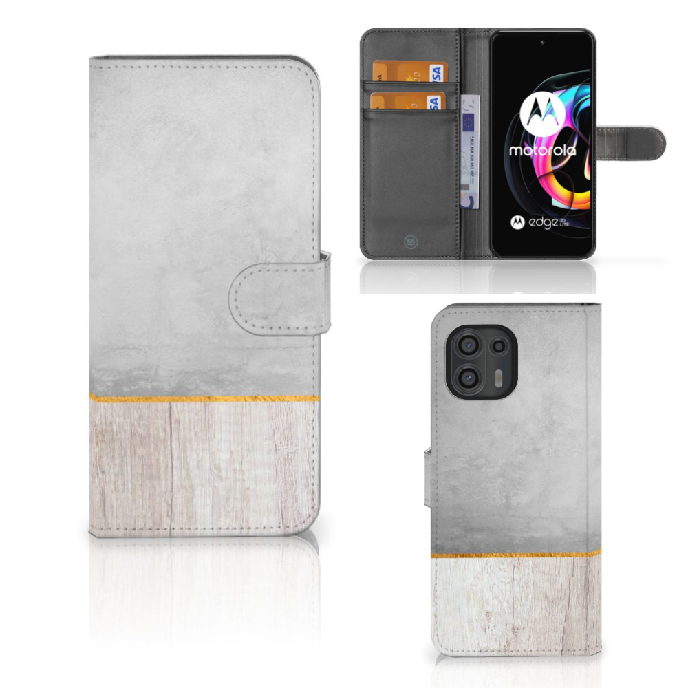 Motorola Edge 20 Lite Book Style Case Wood Concrete