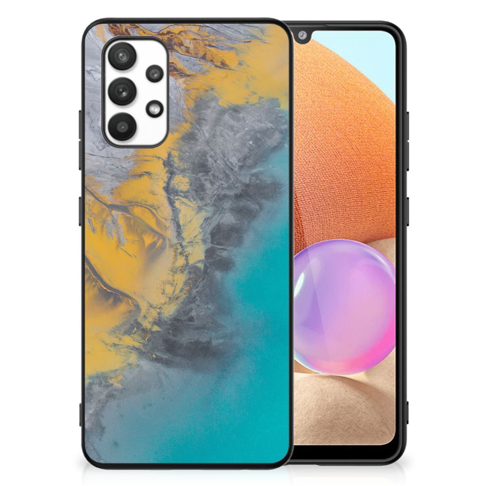 Samsung Galaxy A32 4G | A32 5G Enterprise Editie Marmeren Print Telefoonhoesje Marble Blue Gold B2C Telecom