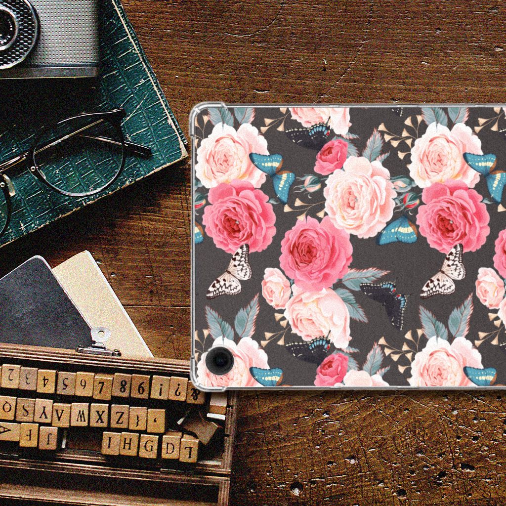 Samsung Galaxy Tab A9 Plus Siliconen Hoesje Butterfly Roses