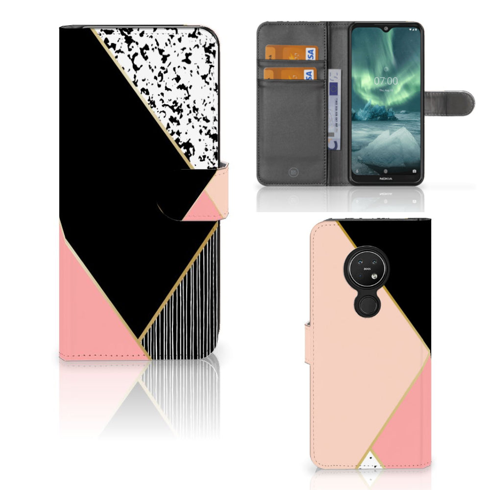 Nokia 7.2 | Nokia 6.2 Book Case Zwart Roze Vormen