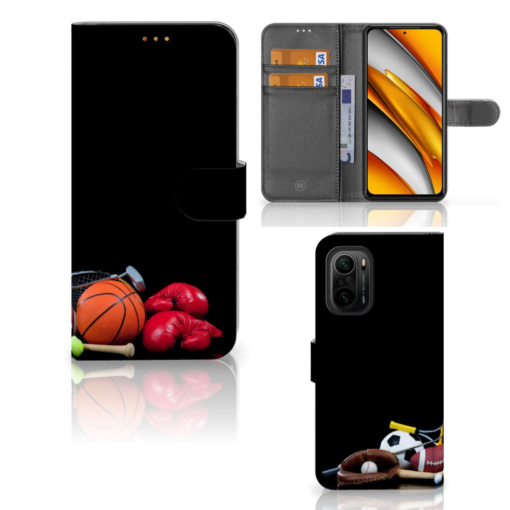 Poco F3 | Xiaomi Mi 11i Wallet Case met Pasjes Sports met sport afbeeldingen, basketbal, en bokshandschoenen.
