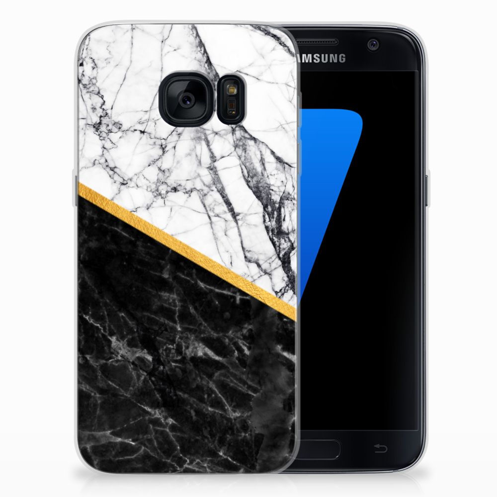Samsung Galaxy S7 TPU Siliconen Hoesje Marmer Wit Zwart - Origineel Cadeau Man