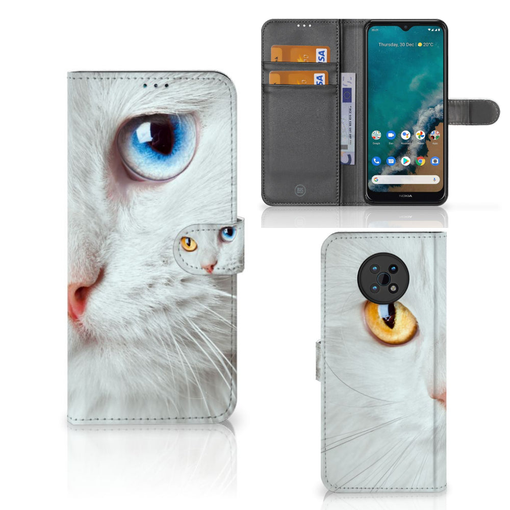 Nokia G50 Telefoonhoesje met Pasjes Witte Kat