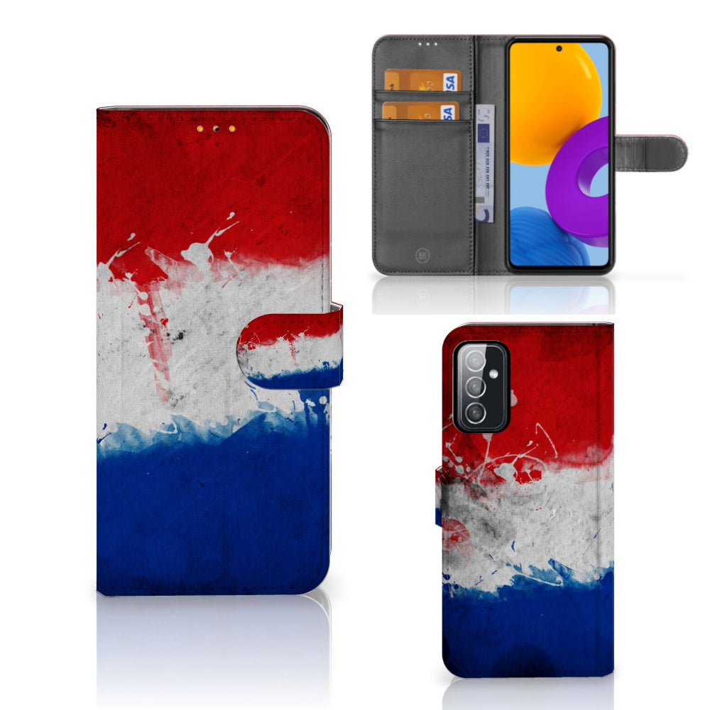 Samsung Galaxy M52 Bookstyle Case Nederland met artistieke Nederlandse vlag en pasjeshouder.