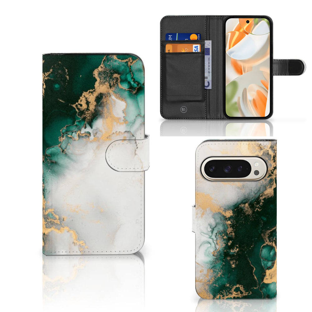 Bookcase voor Google Pixel 9 | 9 Pro Marmer Groen