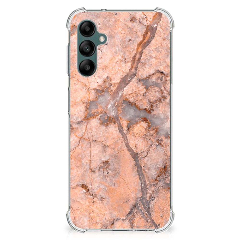 Samsung Galaxy A14 5G/4G Anti-Shock Hoesje Marmer Oranje met uniek marmer design in roze tinten.