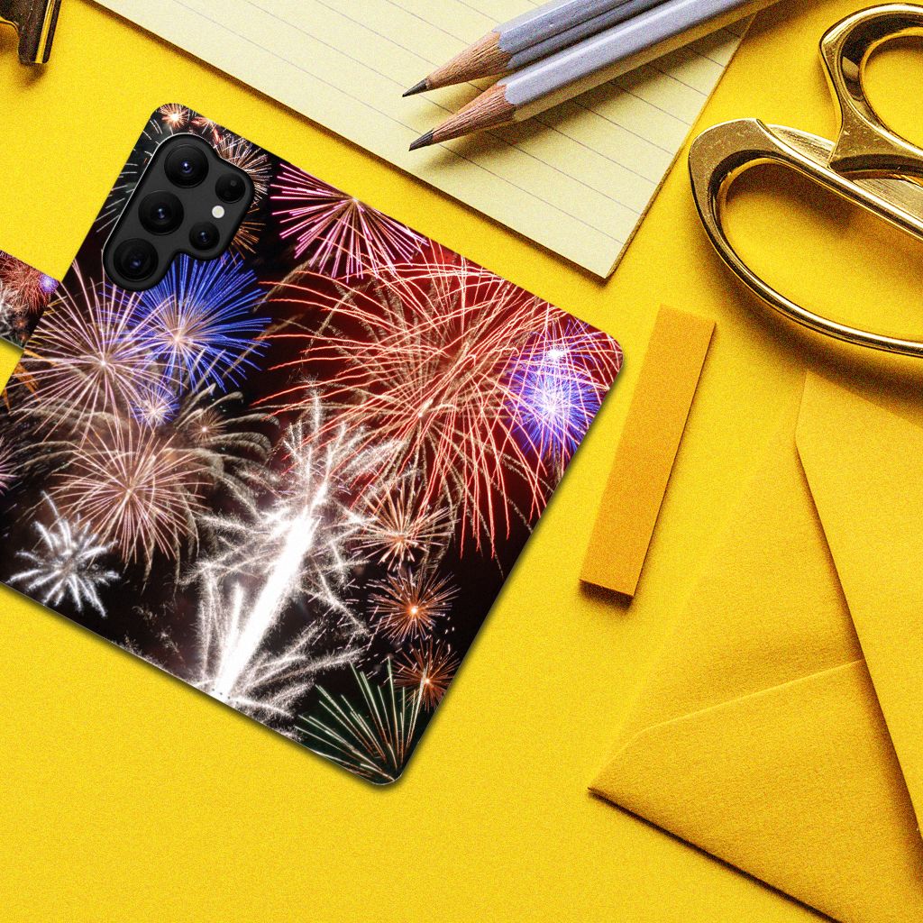 Samsung Galaxy S23 Ultra Wallet Case met Pasjes Vuurwerk