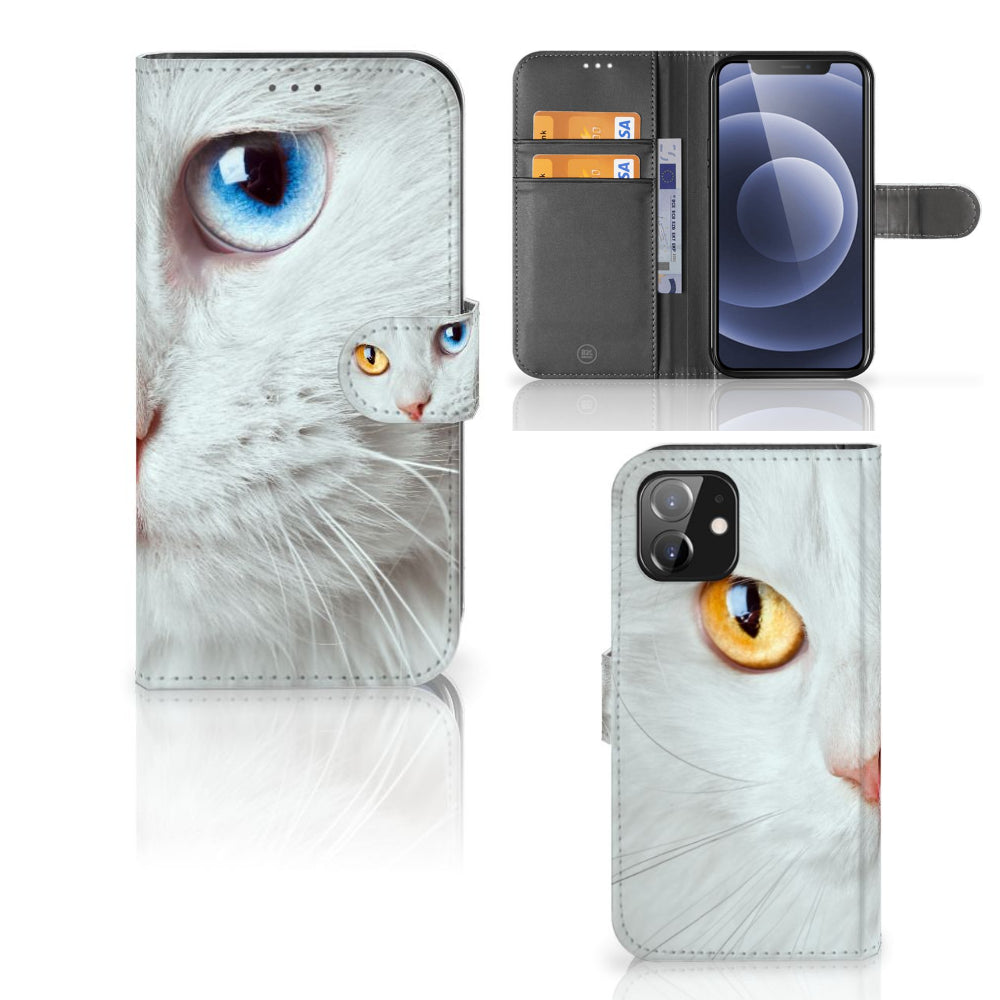 iPhone 12 | 12 Pro (6.1") Telefoonhoesje met Pasjes Witte Kat