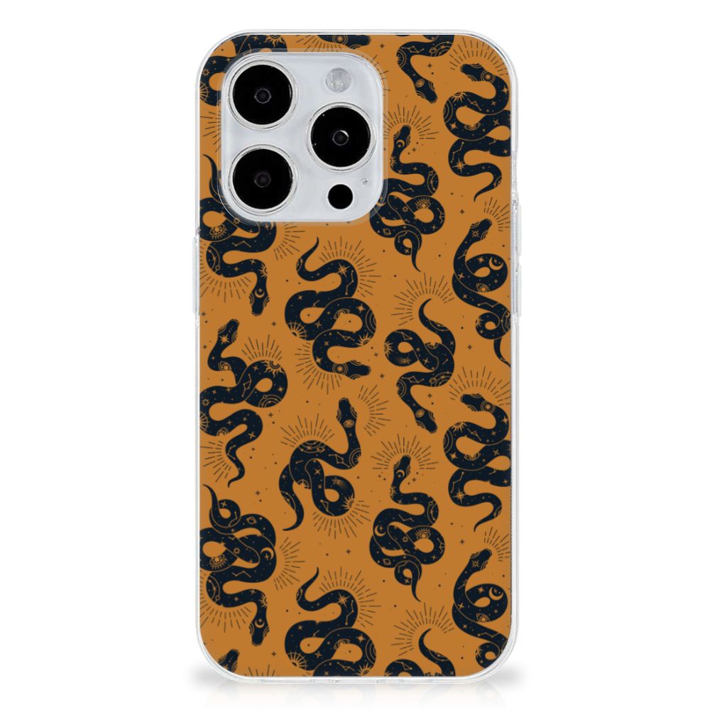 TPU Hoesje voor iPhone 15 Pro Snakes met uniek slangenontwerp in retro kleuren.