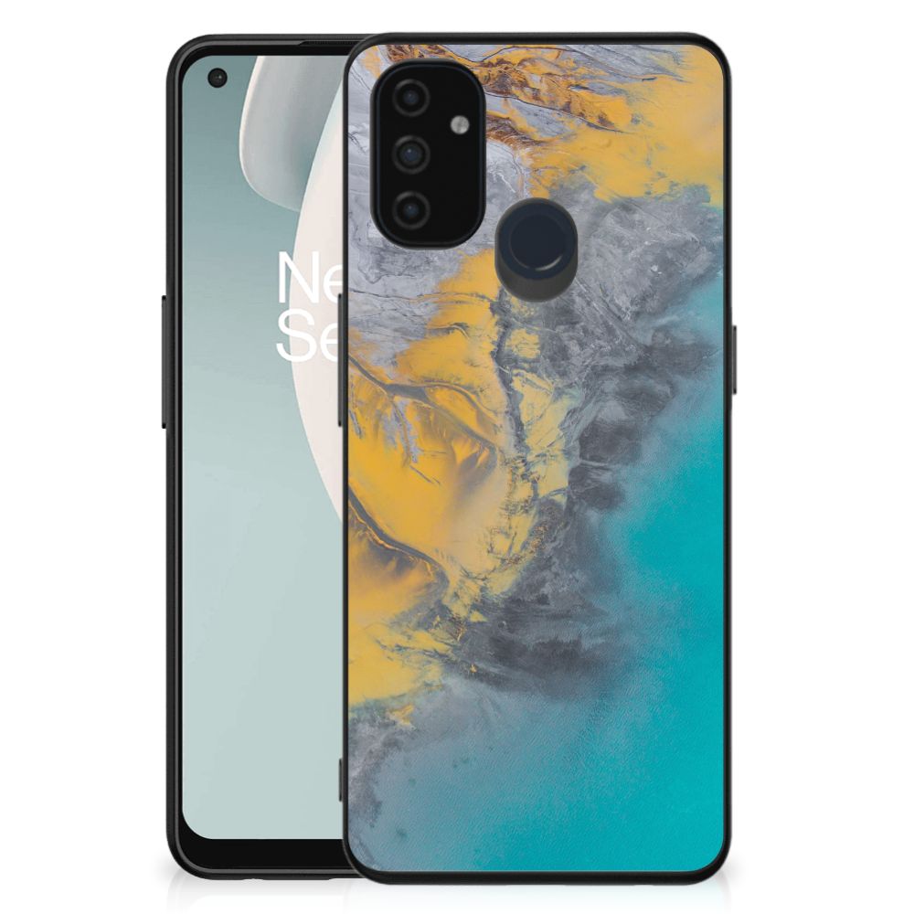 OnePlus Nord N100 Marmeren Print Telefoonhoesje Marble Blue Gold