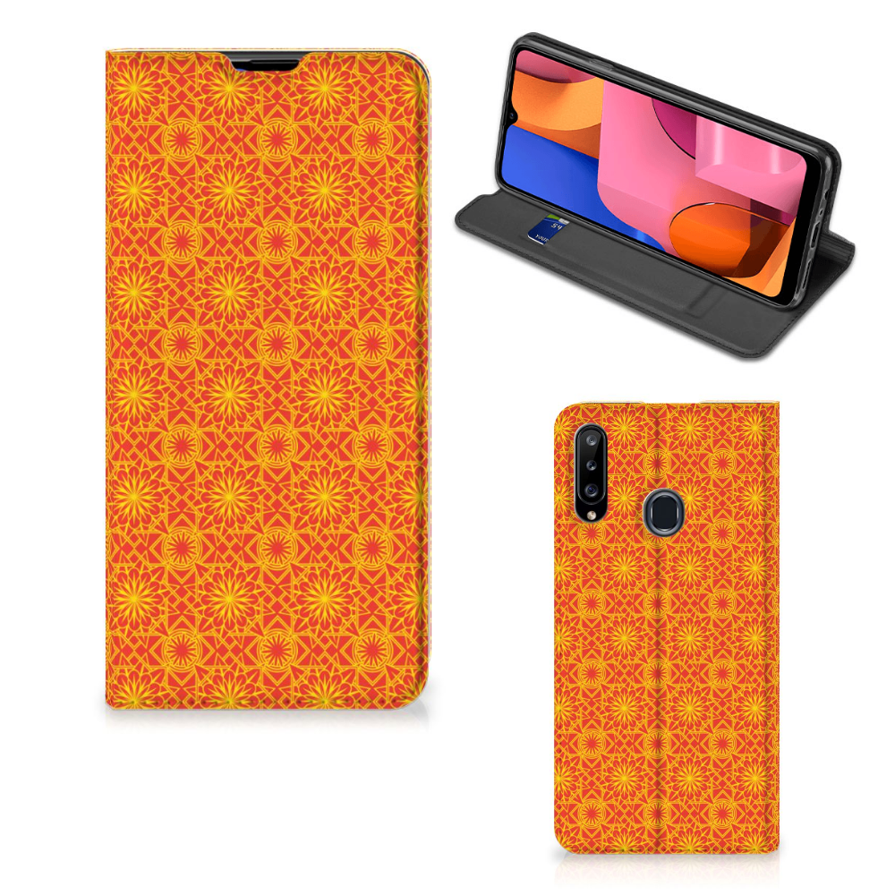 Samsung Galaxy A20s Hoesje met Magneet Batik Oranje - B2C Telecom