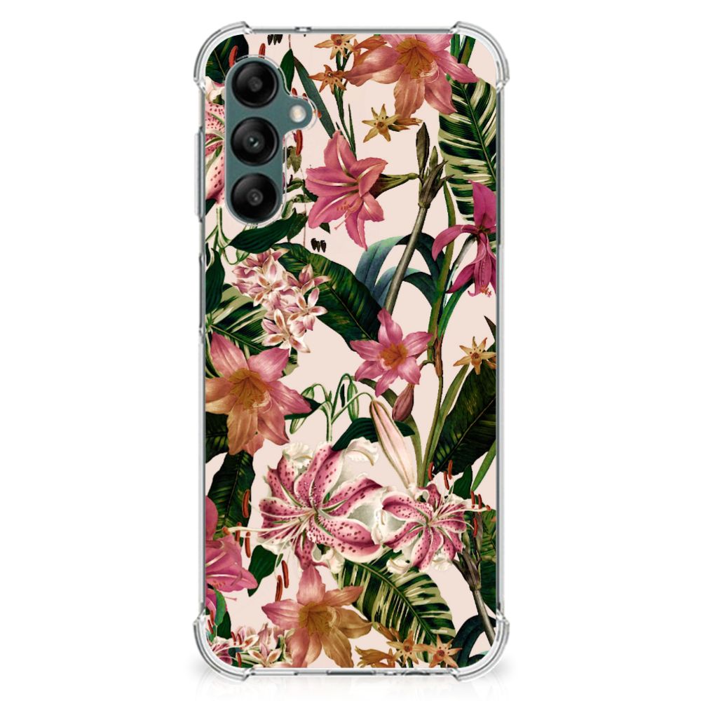 Samsung Galaxy A14 5G/4G Case Flowers with vibrant floral design and protective clear rubber material.