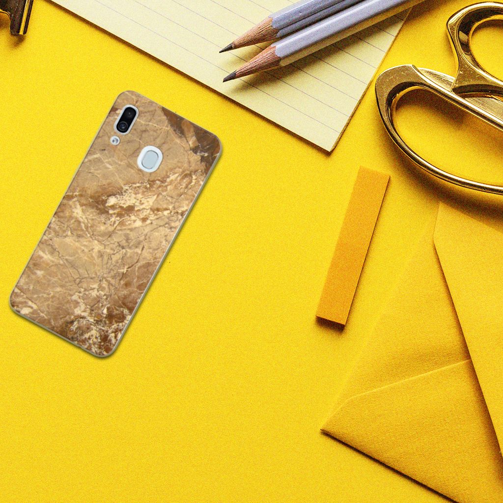Samsung Galaxy A30 TPU Siliconen Hoesje Marmer Creme