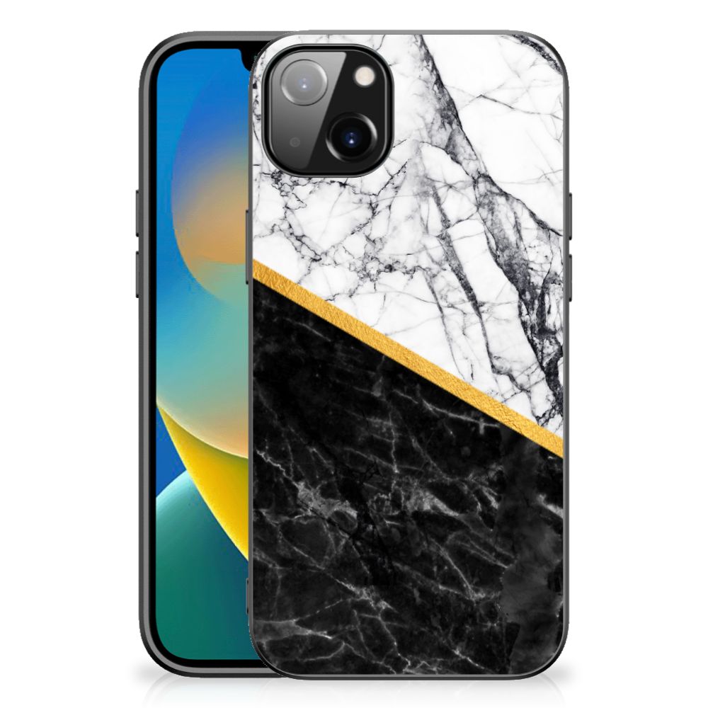 iPhone 14 Plus Marmeren Print Telefoonhoesje Marmer Wit Zwart - Origineel Cadeau Man