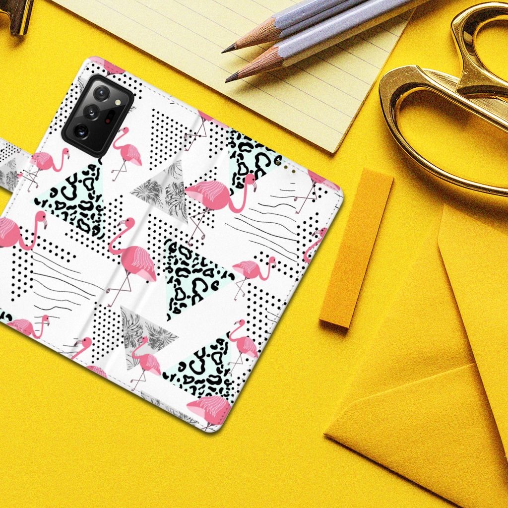 Samsung Galaxy Note20 Ultra Telefoonhoesje met Pasjes Flamingo Triangle