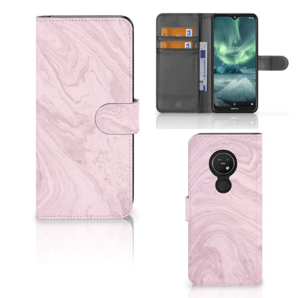 Nokia 7.2 | Nokia 6.2 Bookcase Marble Pink - Origineel Cadeau Vriendin