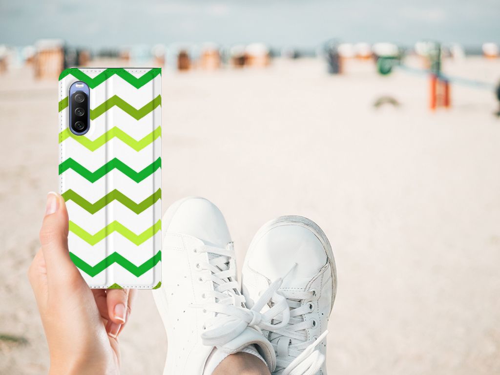 Sony Xperia 10 III Hoesje met Magneet Zigzag Groen - B2C Telecom