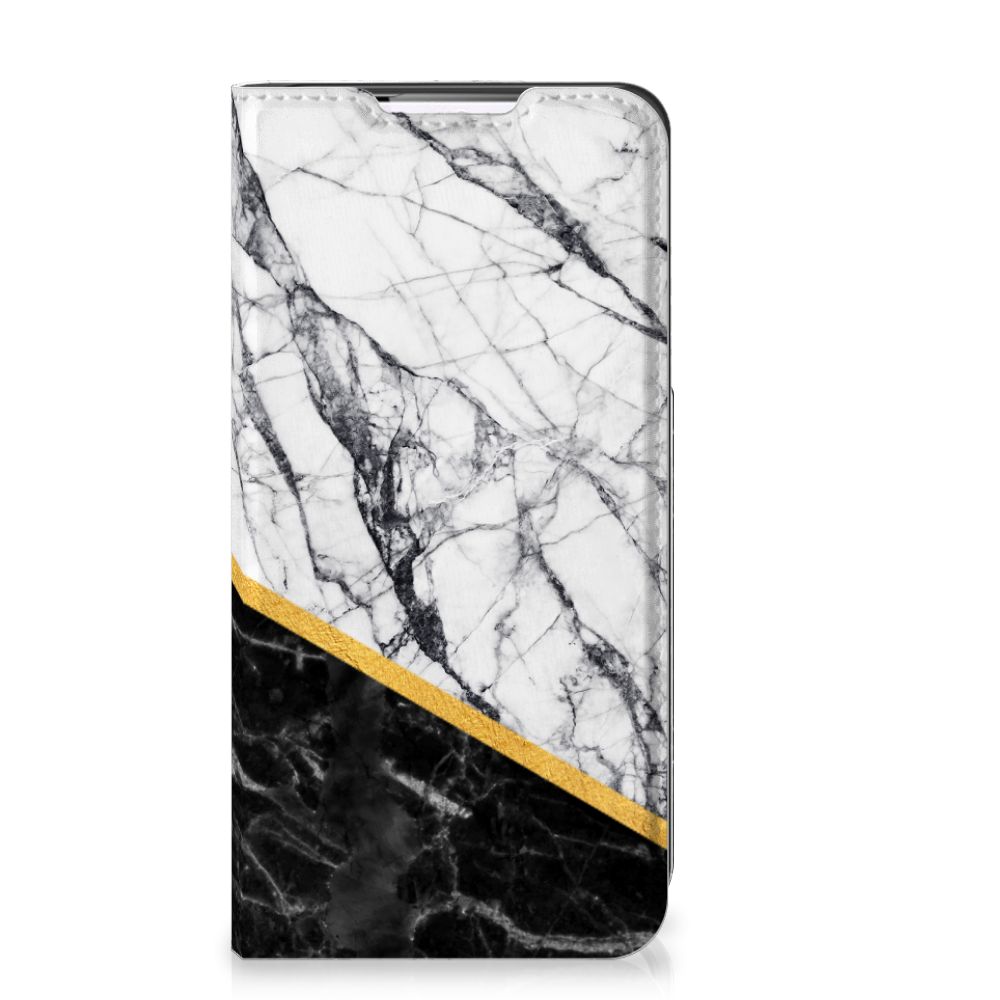 Samsung Galaxy S22 Standcase Marmer Wit Zwart - Origineel Cadeau Man - B2C Telecom