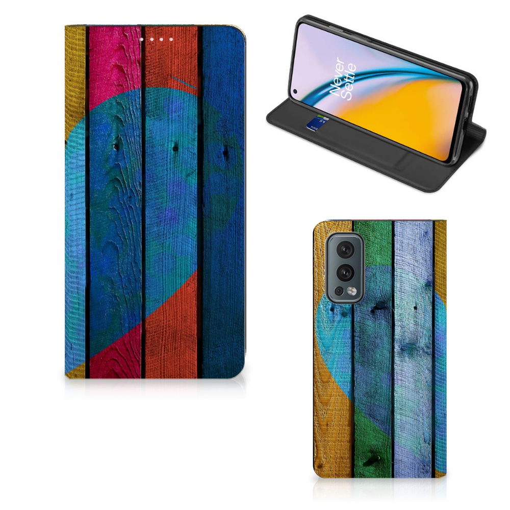 OnePlus Nord 2 5G Book Wallet Case Wood Heart - Cadeau voor je Vriend - B2C Telecom