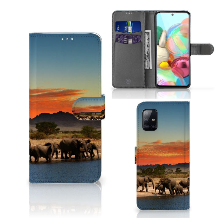 Samsung Galaxy A71 Telefoonhoesje met Pasjes Olifanten